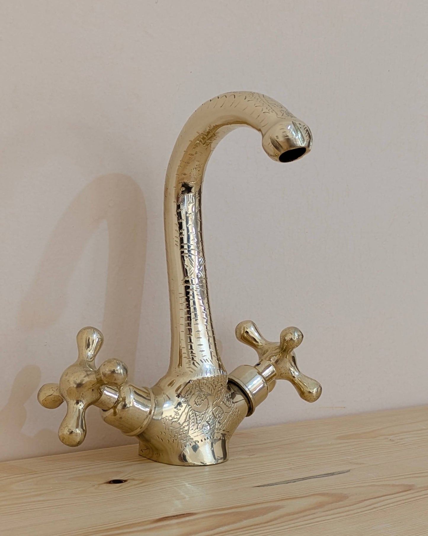 Artibrass Hand-Etched Unlacquered Brass Faucet | Vintage Cross Handles