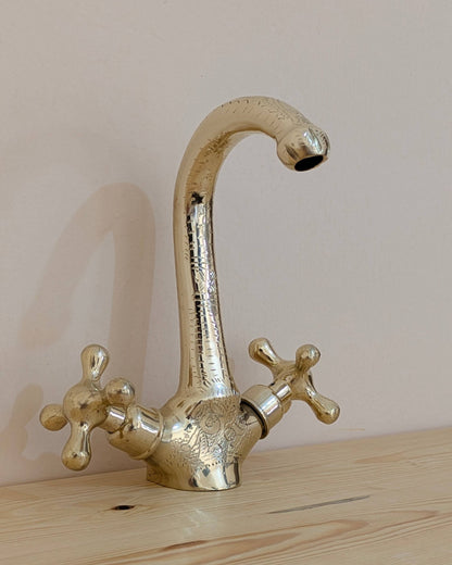 Artibrass Hand-Etched Unlacquered Brass Faucet | Vintage Cross Handles