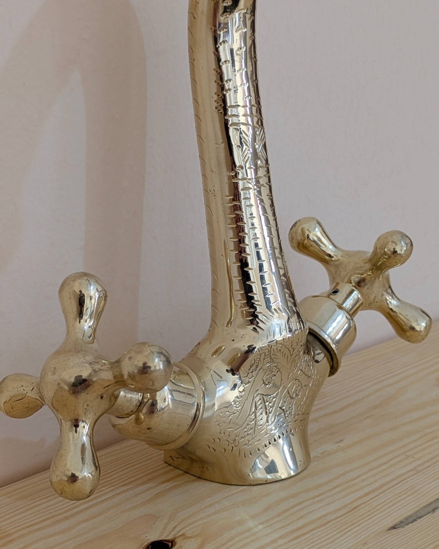 Artibrass Hand-Etched Unlacquered Brass Faucet | Vintage Cross Handles