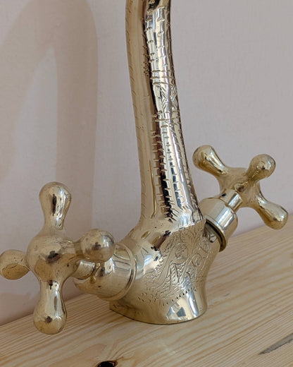 Artibrass Hand-Etched Unlacquered Brass Faucet | Vintage Cross Handles