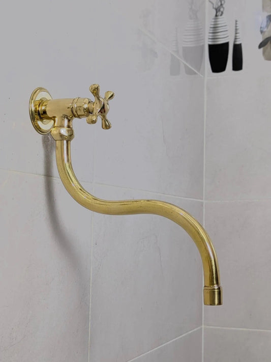Elegant Brass Wall-Mounted Tap – Long Curved Spout
