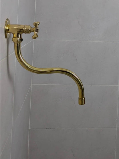 Elegant Brass Wall-Mounted Tap – Long Curved Spout