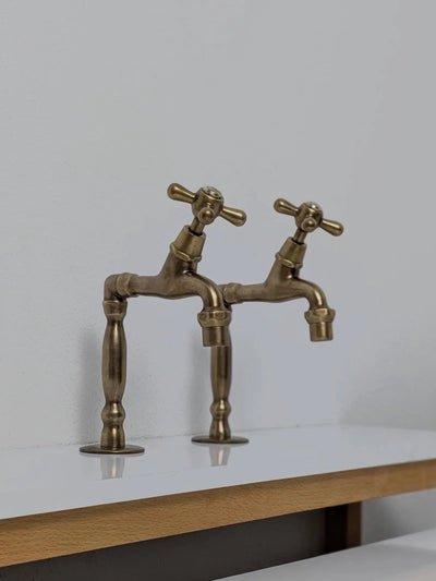 Old Bronze Finish Brass  Pillar Taps, Cold And Hot Sink Kitchen Taps, Separated Countertop faucets