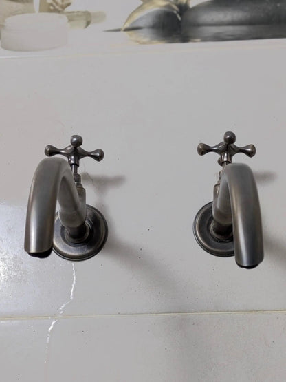 Vintage Brass and Blackened Wall-Mount Faucets