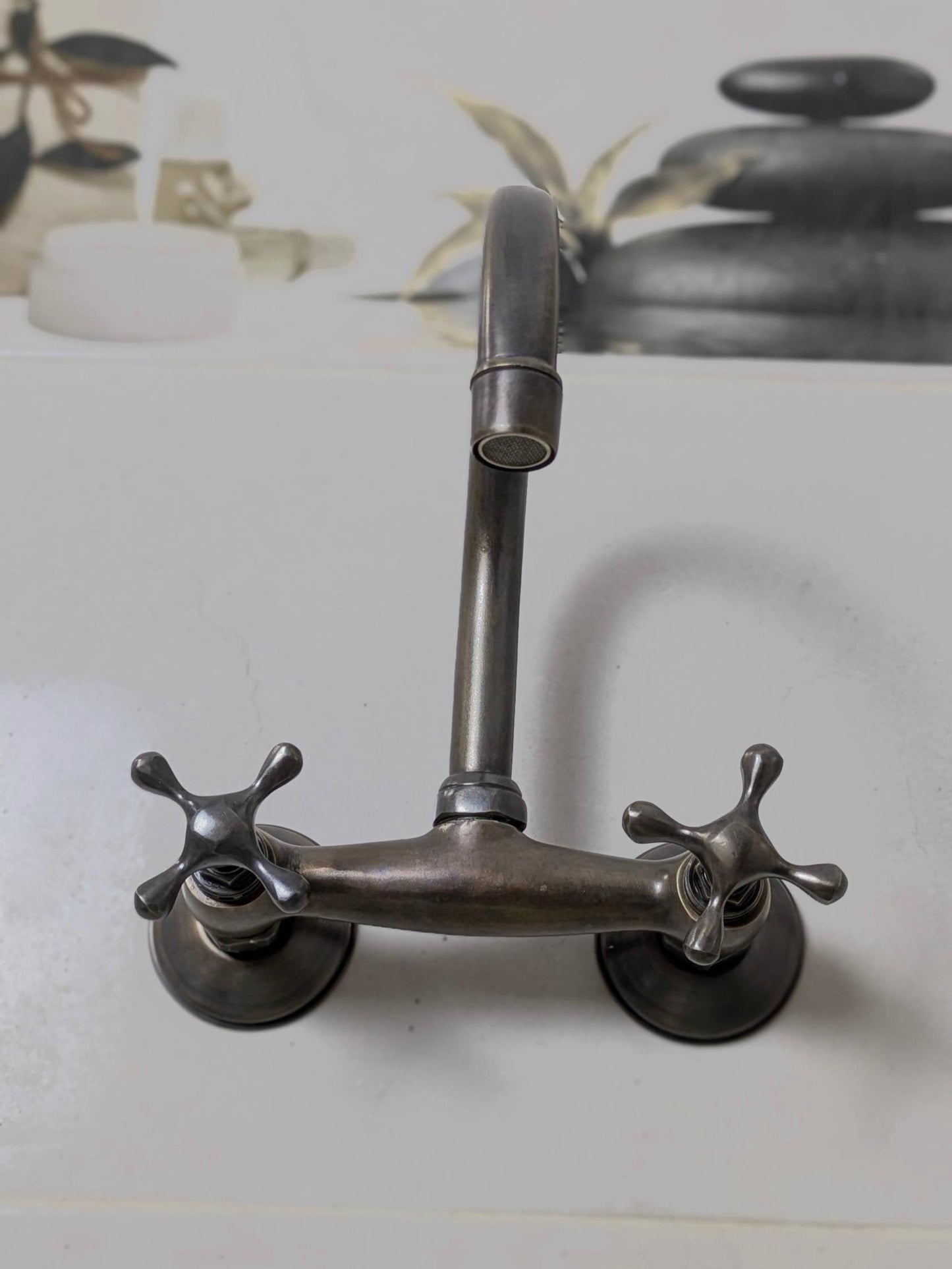 Vintage Brass and Blackened Wall-Mount Faucets