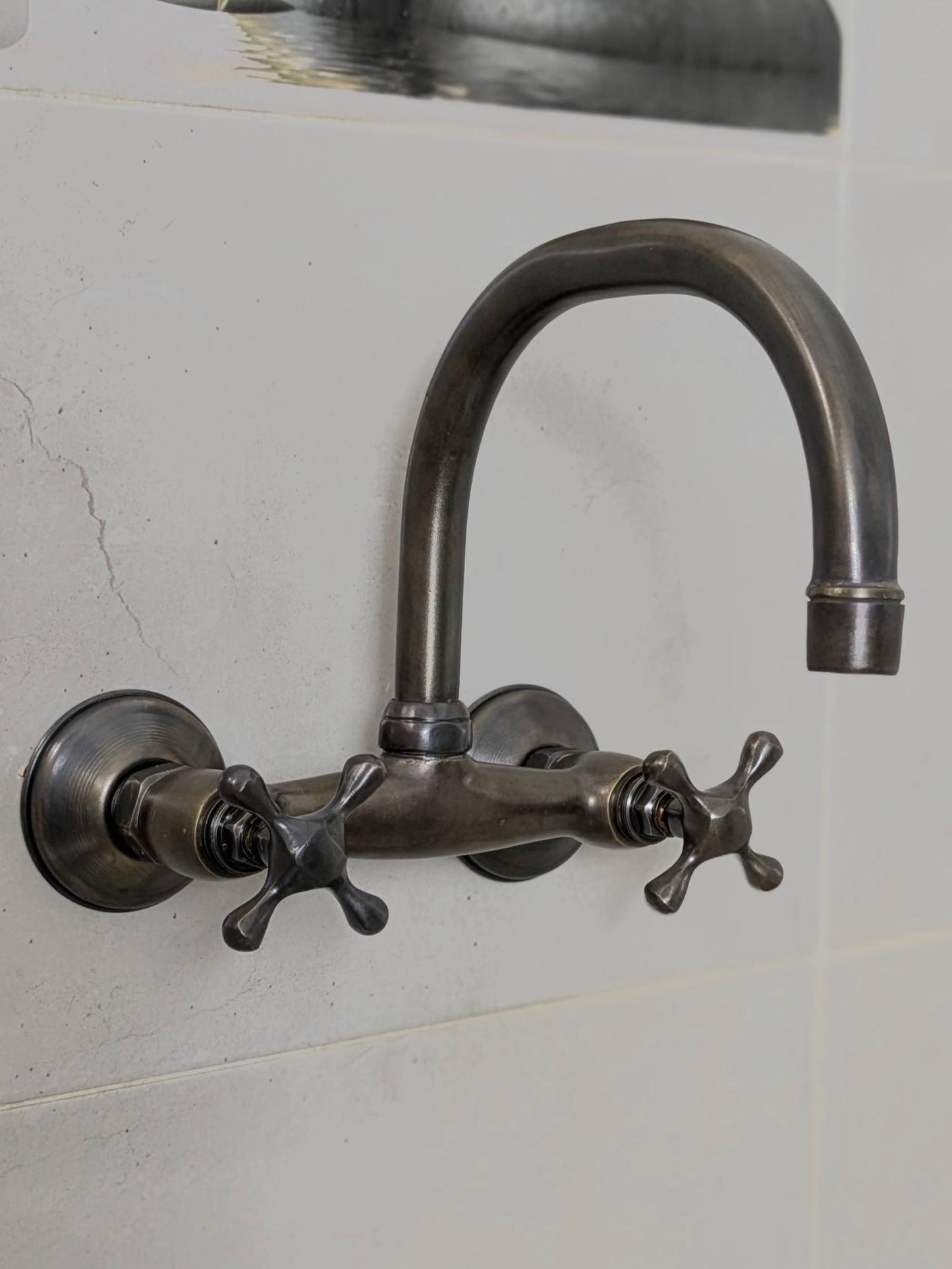 Vintage Brass and Blackened Wall-Mount Faucets