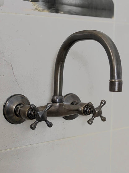 Vintage Brass and Blackened Wall-Mount Faucets