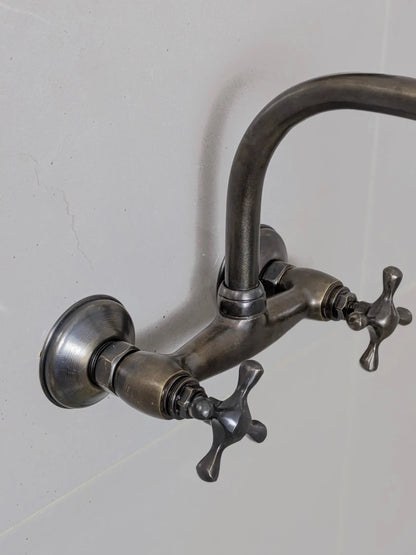 Wall Mounted Kitchen Faucet – Brushed Brass Basin Mixer with Rotating Spout