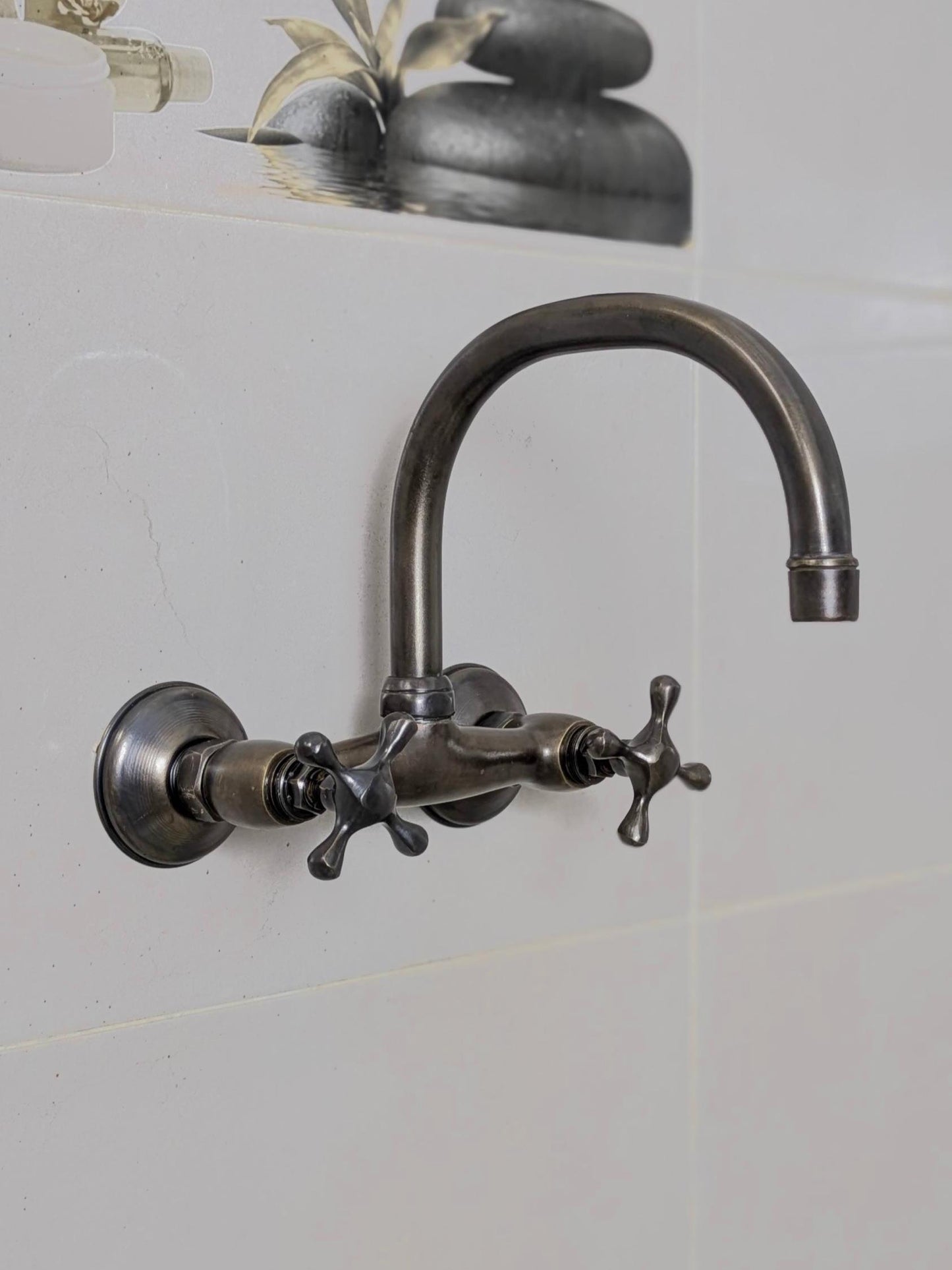 Vintage Brass and Blackened Wall-Mount Faucets