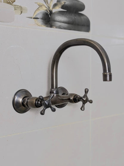 Vintage Brass and Blackened Wall-Mount Faucets