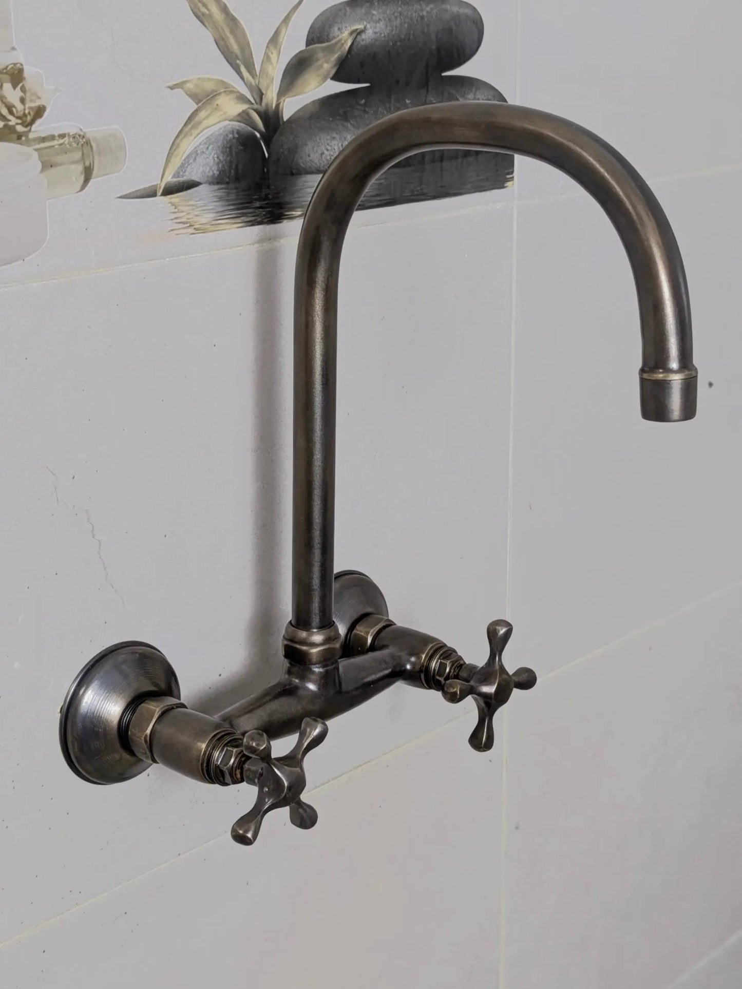 Vintage Brass and Blackened Wall-Mount Faucets