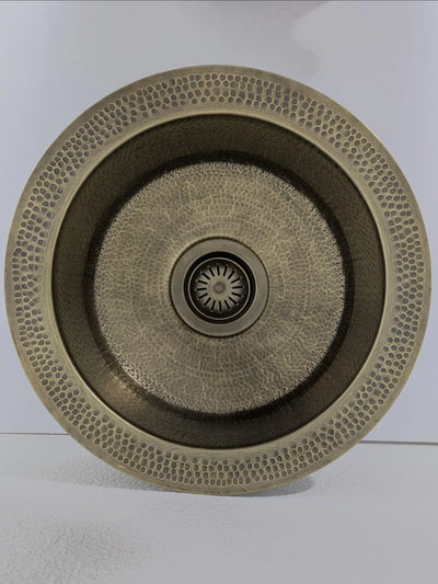 Antique Bronze Hammered Copper Bar Sink with Textured Rim