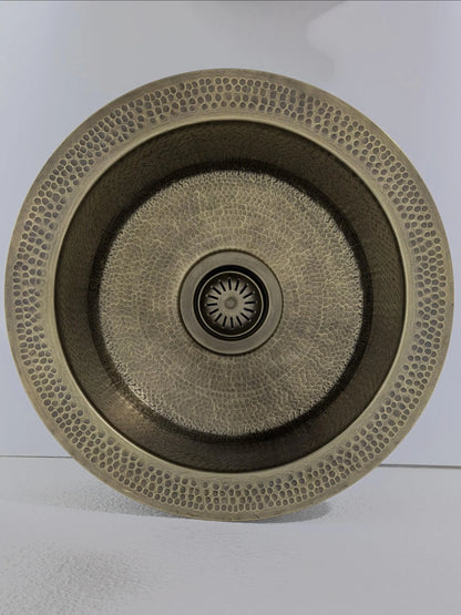Antique Bronze Hammered Copper Bar Sink with Textured Rim