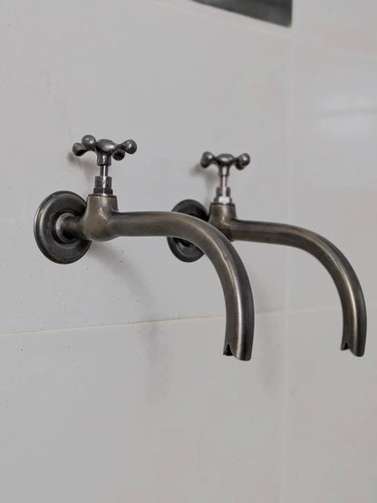 Vintage Brass and Blackened Wall-Mount Faucets