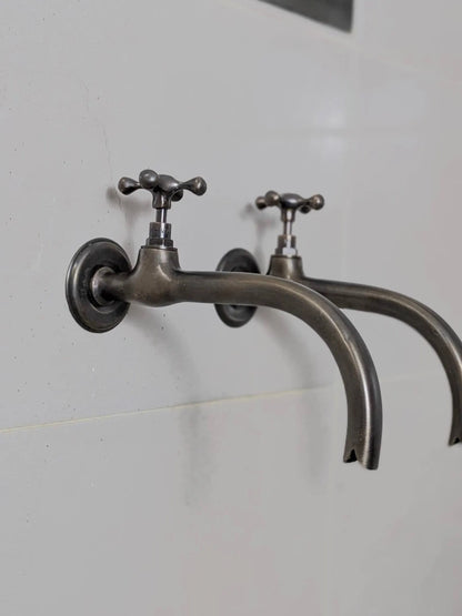 Vintage Brass and Blackened Wall-Mount Faucets