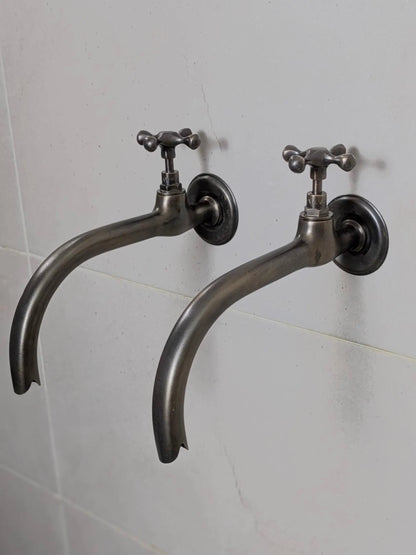 Vintage Brass and Blackened Wall-Mount Faucets