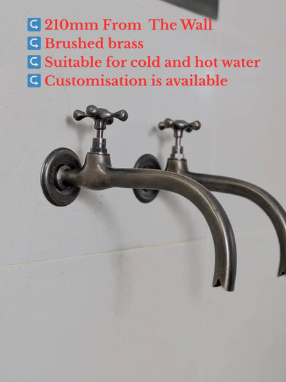 Vintage Brass and Blackened Wall-Mount Faucets