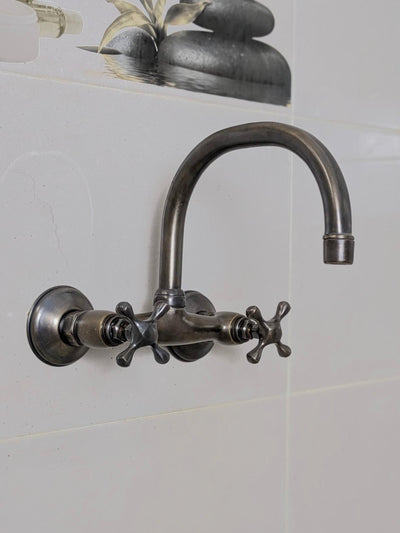 Vintage Brass and Blackened Wall-Mount Faucets
