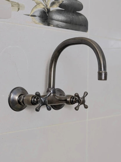 Wall Mounted Kitchen Faucet – Brushed Brass Basin Mixer with Rotating Spout