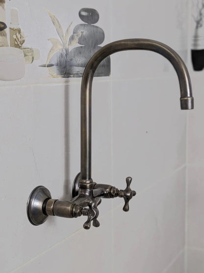 Vintage Brass and Blackened Wall-Mount Faucets