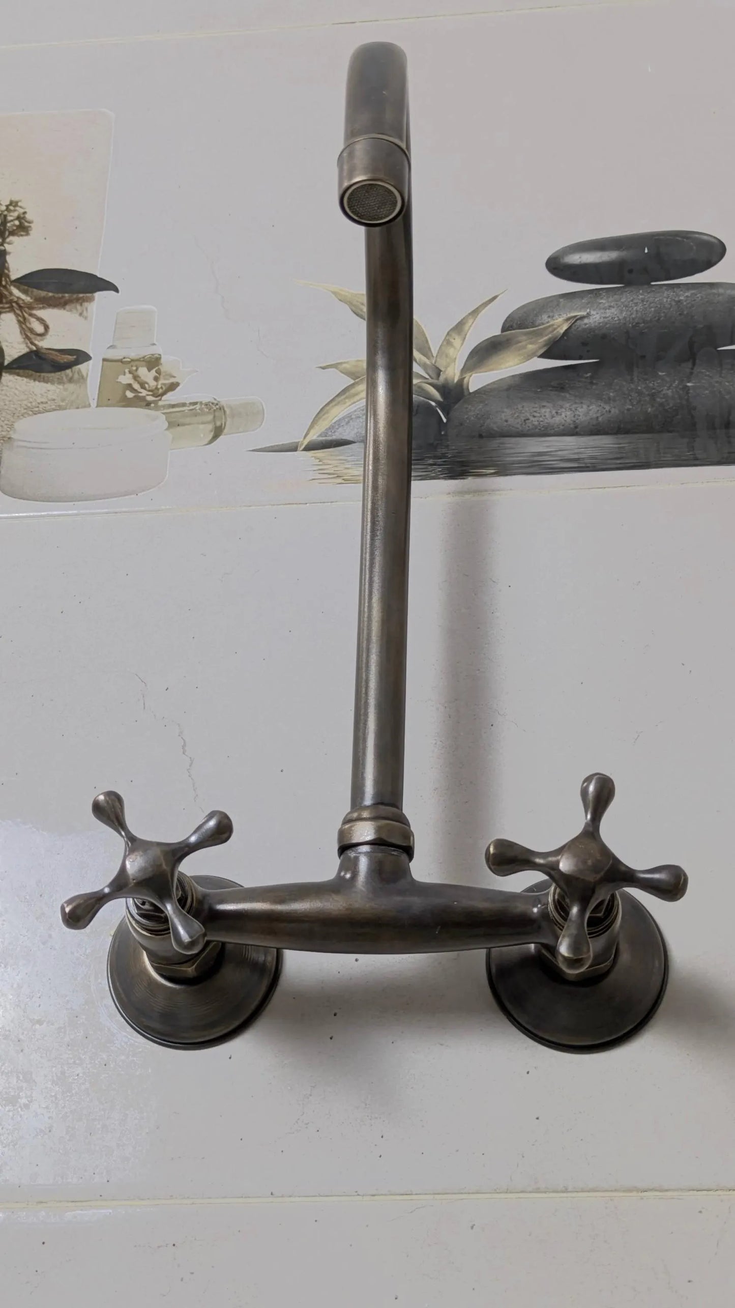 Vintage Brass and Blackened Wall-Mount Faucets