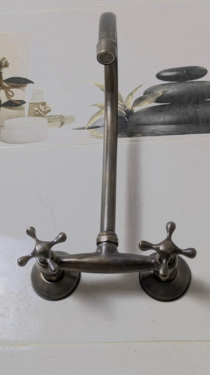 Vintage Brass and Blackened Wall-Mount Faucets