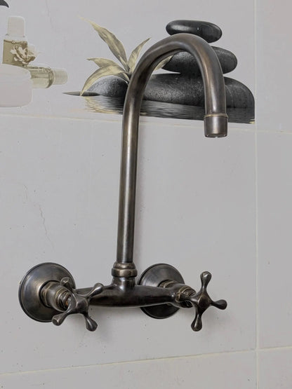 Wall Mount Brass Kitchen Faucet: Oil-Rubbed Finish, Swivel Spout