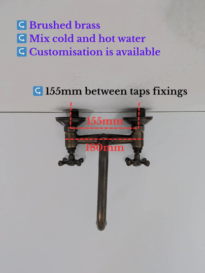 Vintage Brass and Blackened Wall-Mount Faucets