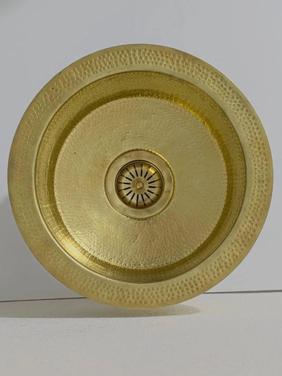 Hand-Hammered Brass Round Sink with Decorative Rim – Golden Finish