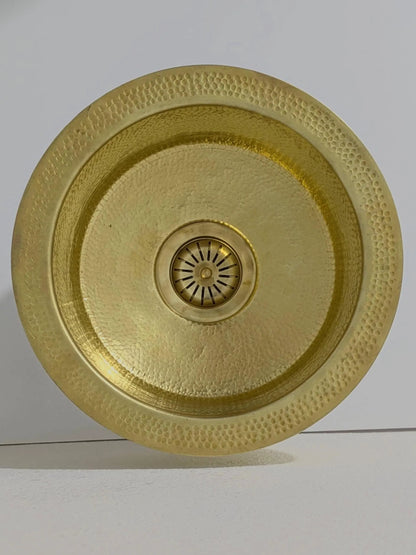 Hand-Hammered Brass Round Sink with Decorative Rim – Golden Finish