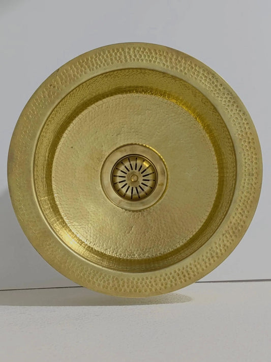 Hand-Hammered Brass Round Sink with Decorative Rim – Golden Finish