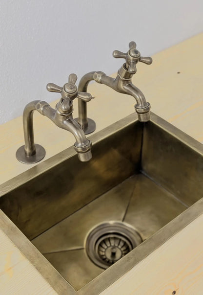 Brushed Brass Pillar Taps – Countertop Sink Faucets Single or Couple