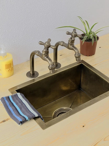 Brushed Brass Pillar Taps – Countertop Sink Faucets Single or Couple