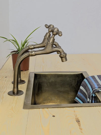 Brushed Brass Pillar Taps – Countertop Sink Faucets Single or Couple