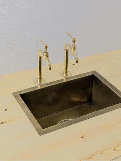 Unlacquered Brass Taps, Countertop Kitchen Pillar Taps.