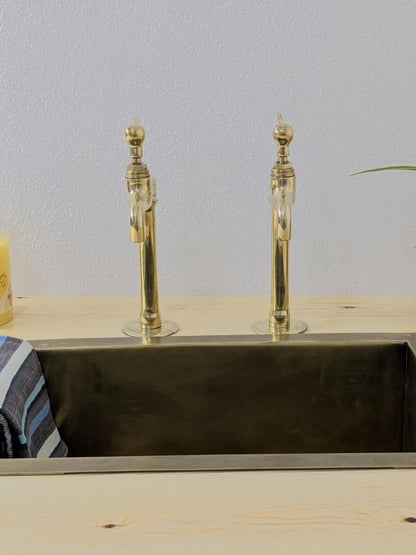 Unlacquered Brass Taps, Countertop Kitchen Pillar Taps.
