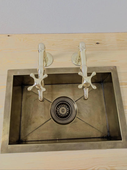 Unlacquered Brass Kitchen Pair Faucet, Single Hole Pair Taps, Cold Hot Antique Brass Taps, Customizable Size.