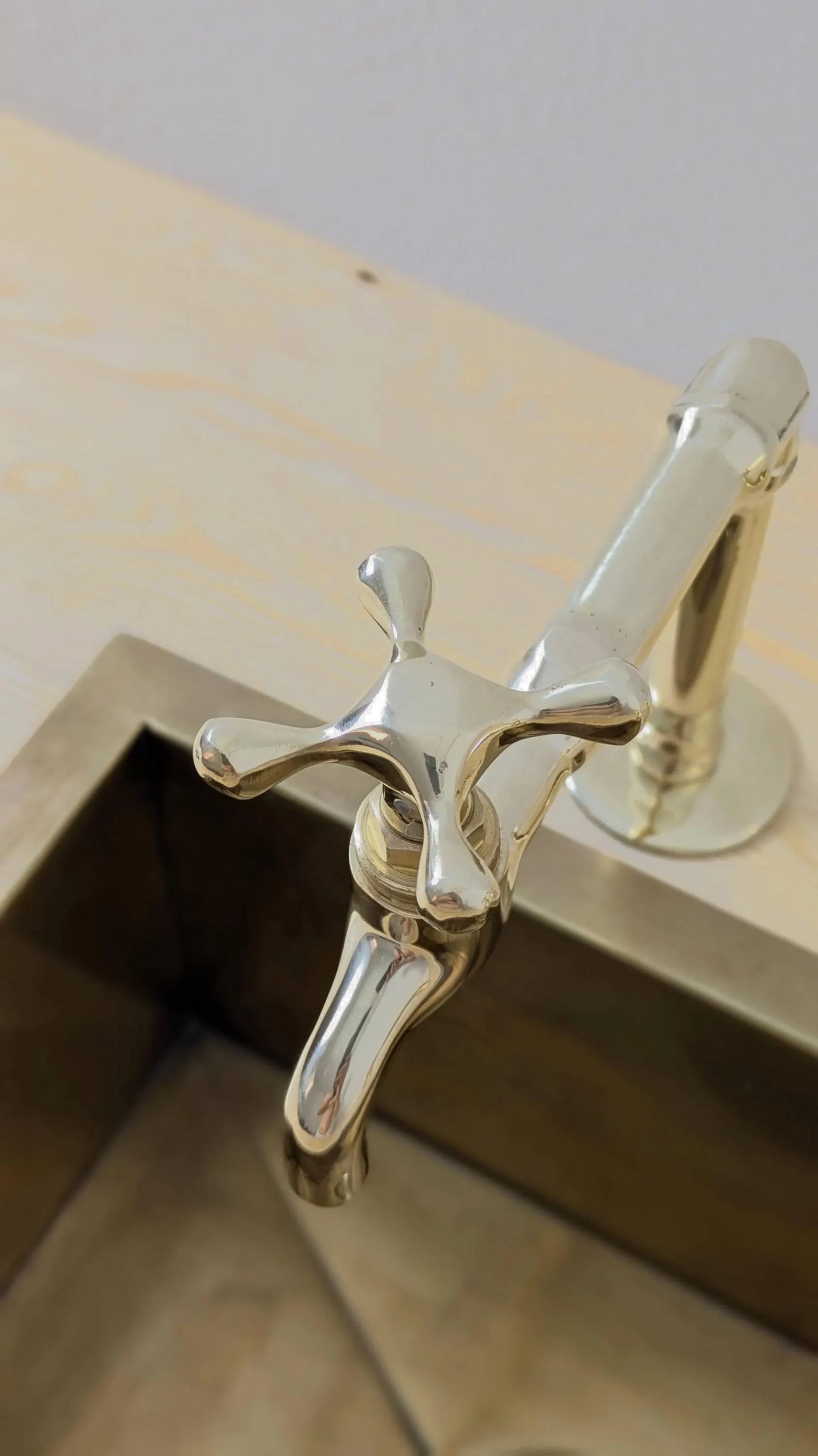 Unlacquered Brass Kitchen Pair Faucet, Single Hole Pair Taps, Cold Hot Antique Brass Taps, Customizable Size.