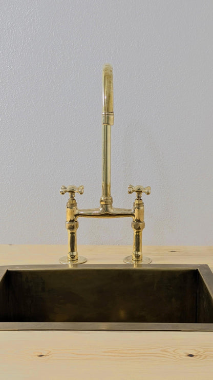 Unlacquered Brass Bridge Kitchen Faucet: Antique Style Cross Handles