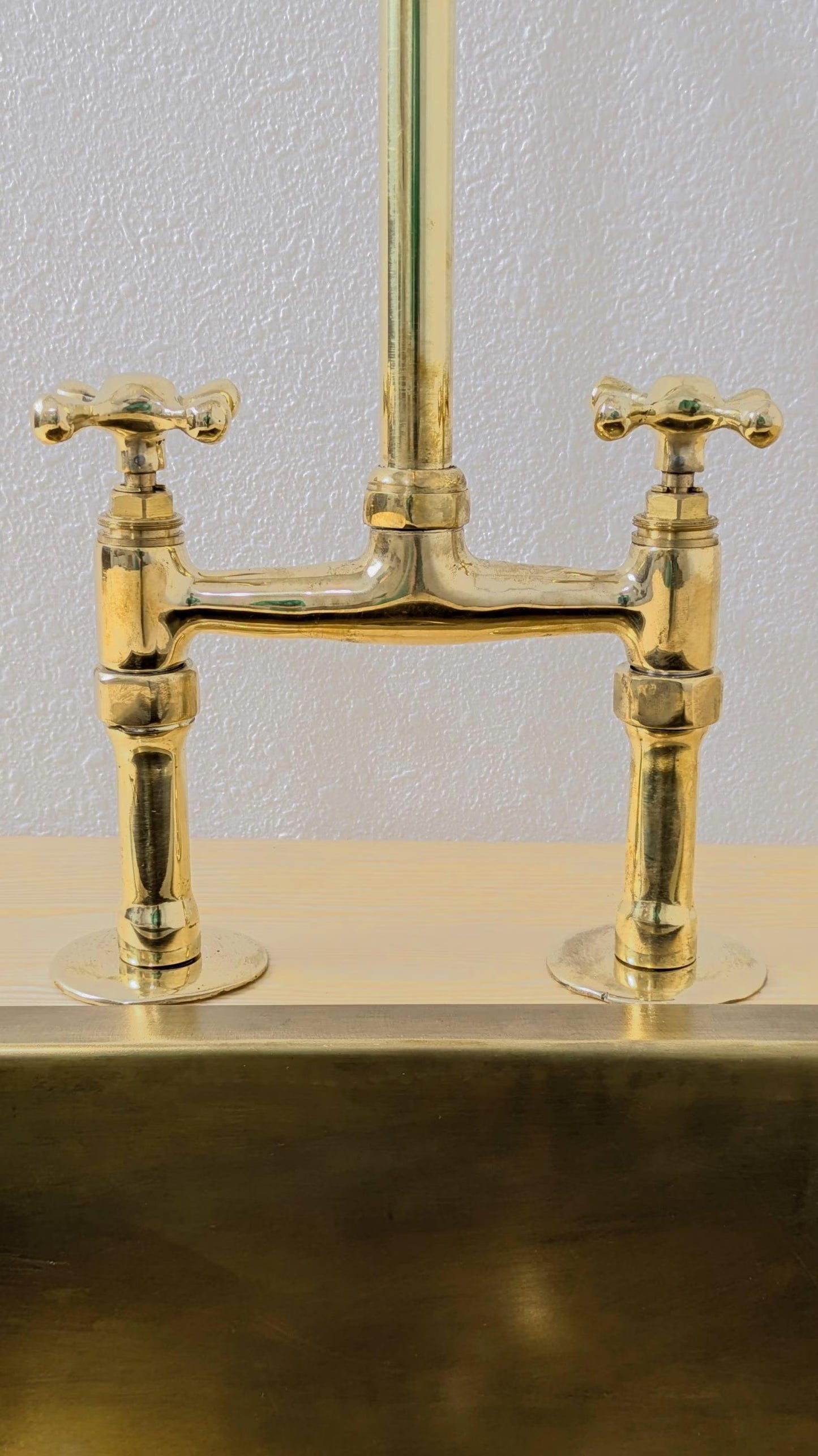 Unlacquered Brass Bridge Kitchen Faucet: Antique Style Cross Handles