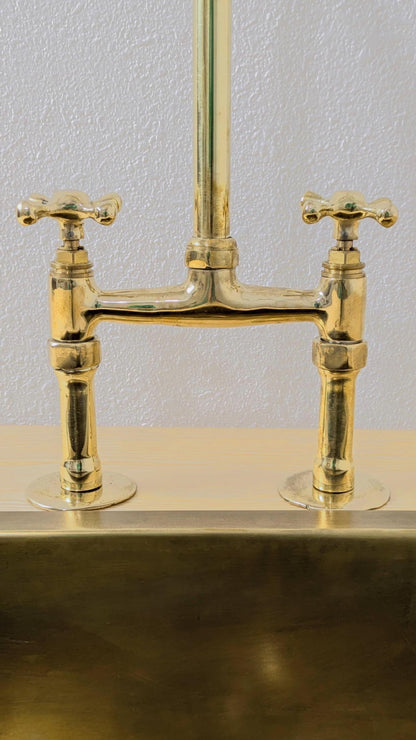 Unlacquered Brass Bridge Kitchen Faucet: Antique Style Cross Handles