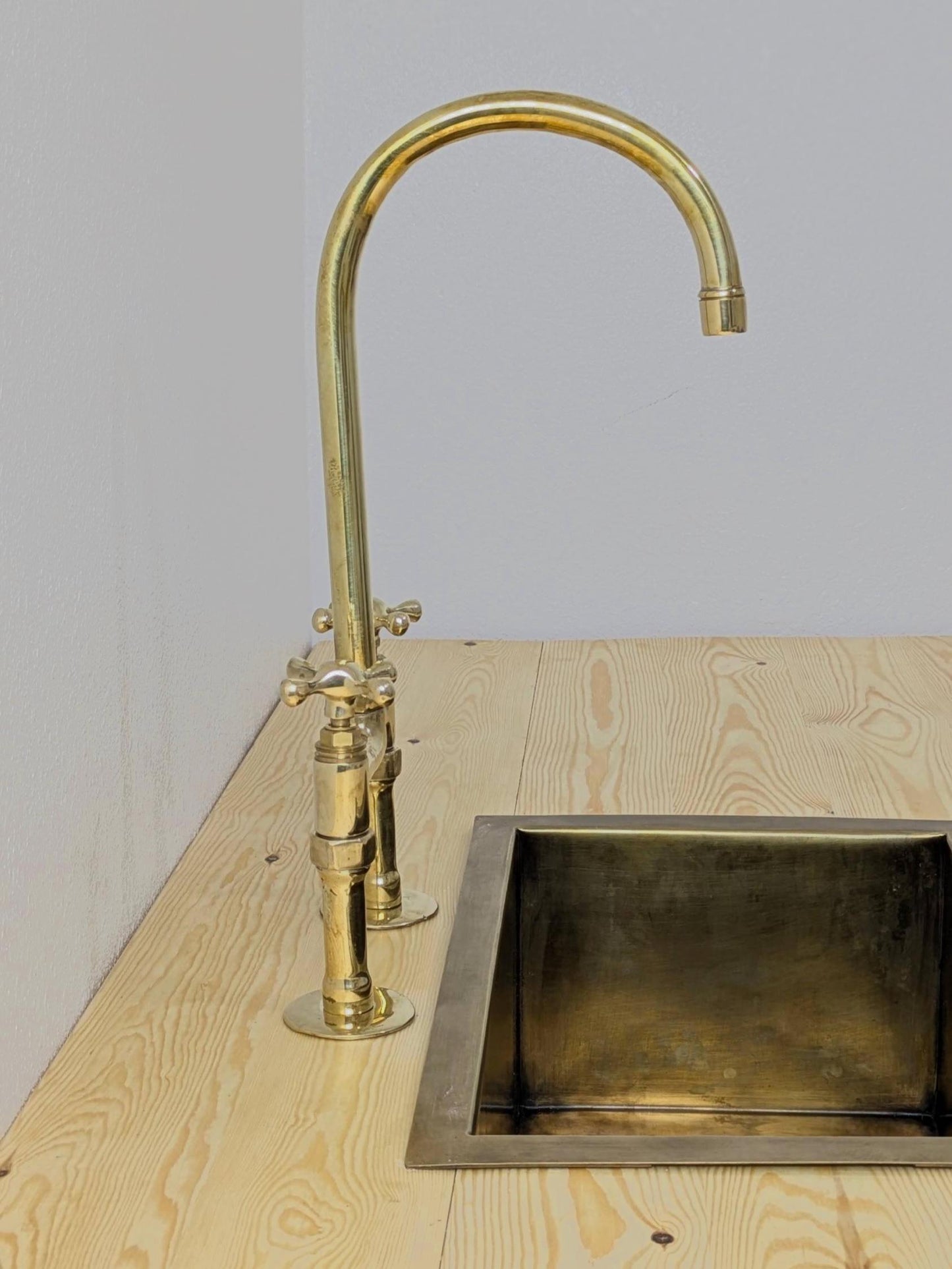 Unlacquered Brass Bridge Kitchen Faucet: Antique Style Cross Handles