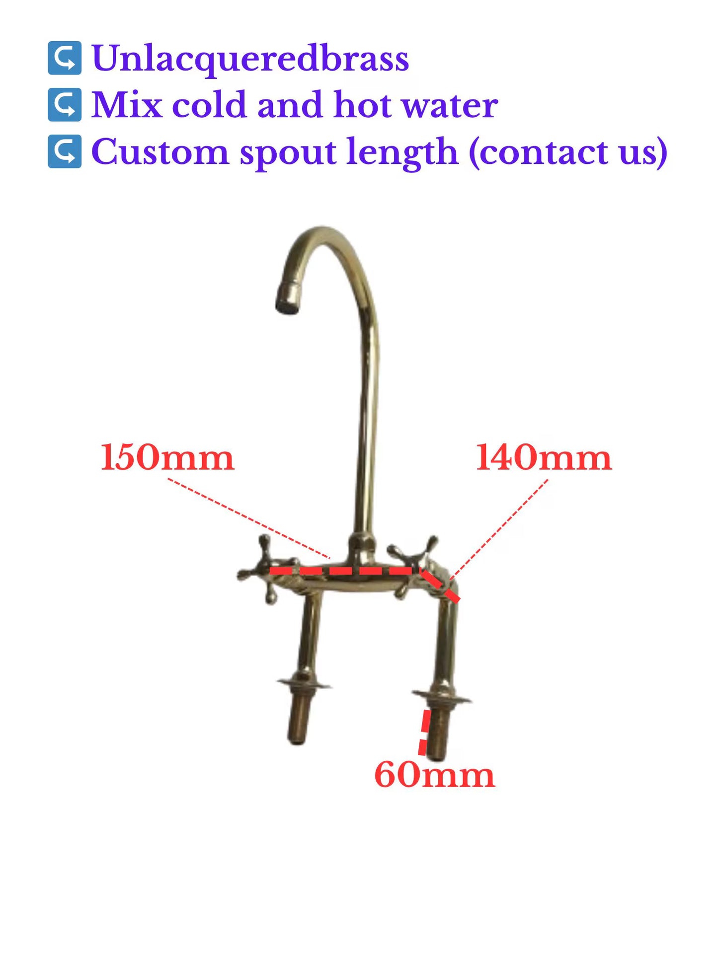 Handmade Unlacquered Brass Bridge Kitchen Faucet: Swivel Spout