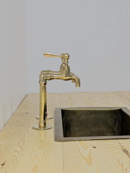 Unlacquered Brass Taps, Countertop Kitchen Pillar Taps.