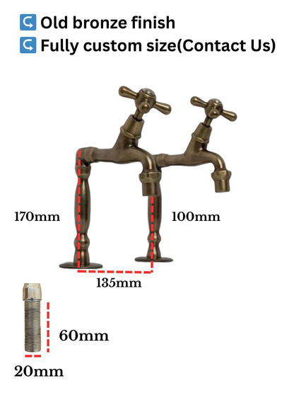 Handmade Moroccan Brass Pillar Sink Taps - Old Bronze Finish