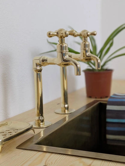 Unlacquered Brass Taps – Twin Sink Faucets, Hot and Cold Water with different handle options
