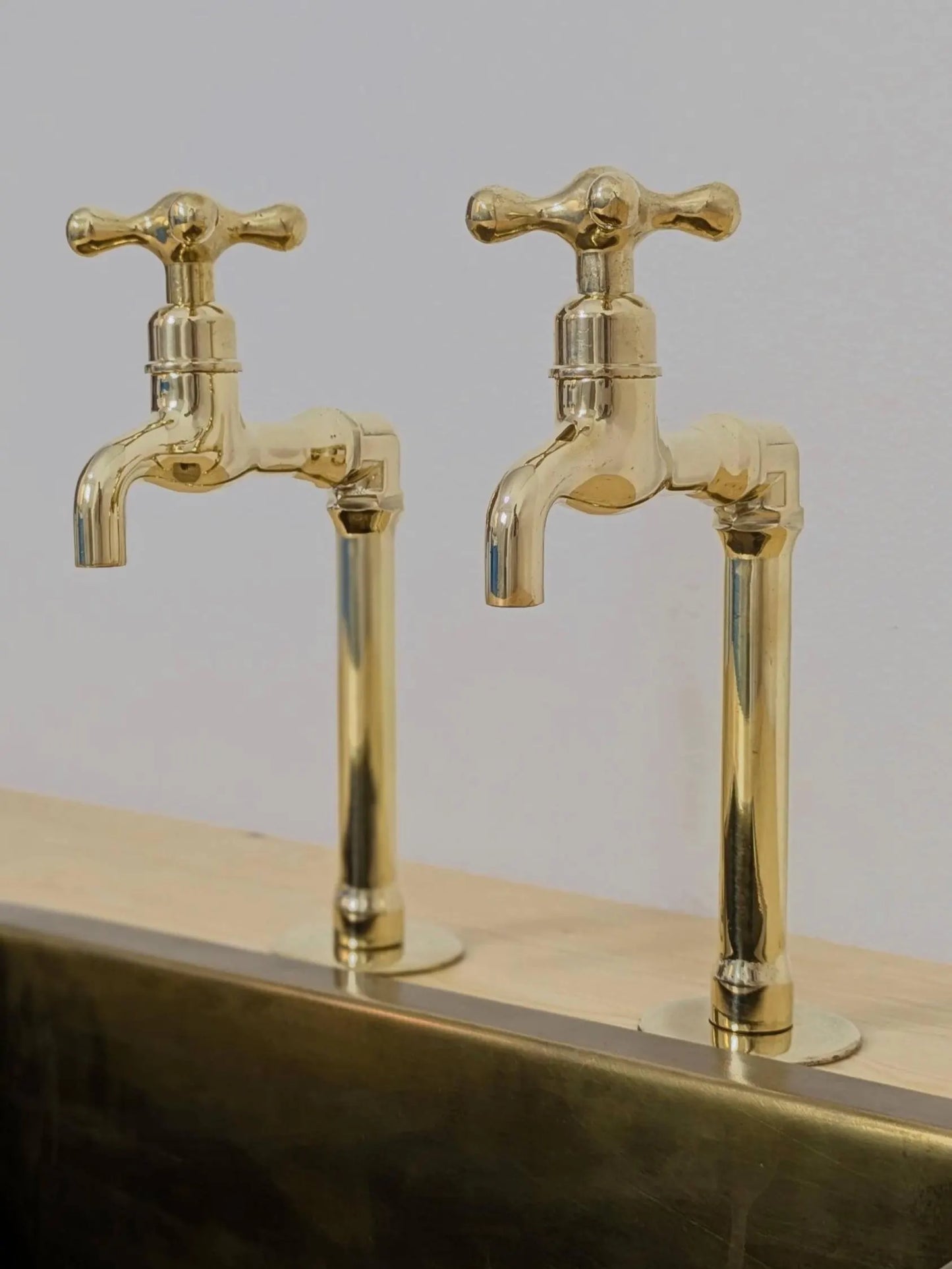 Unlacquered Brass Taps – Twin Sink Faucets, Hot and Cold Water with different handle options