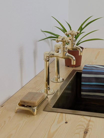 Unlacquered Brass Taps – Twin Sink Faucets, Hot and Cold Water with different handle options