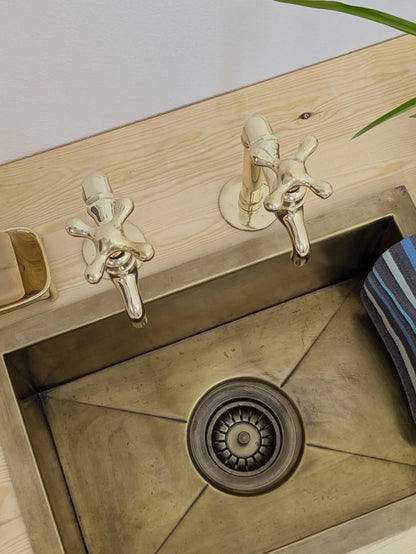 Unlacquered Brass Taps – Twin Sink Faucets, Hot and Cold Water with different handle options