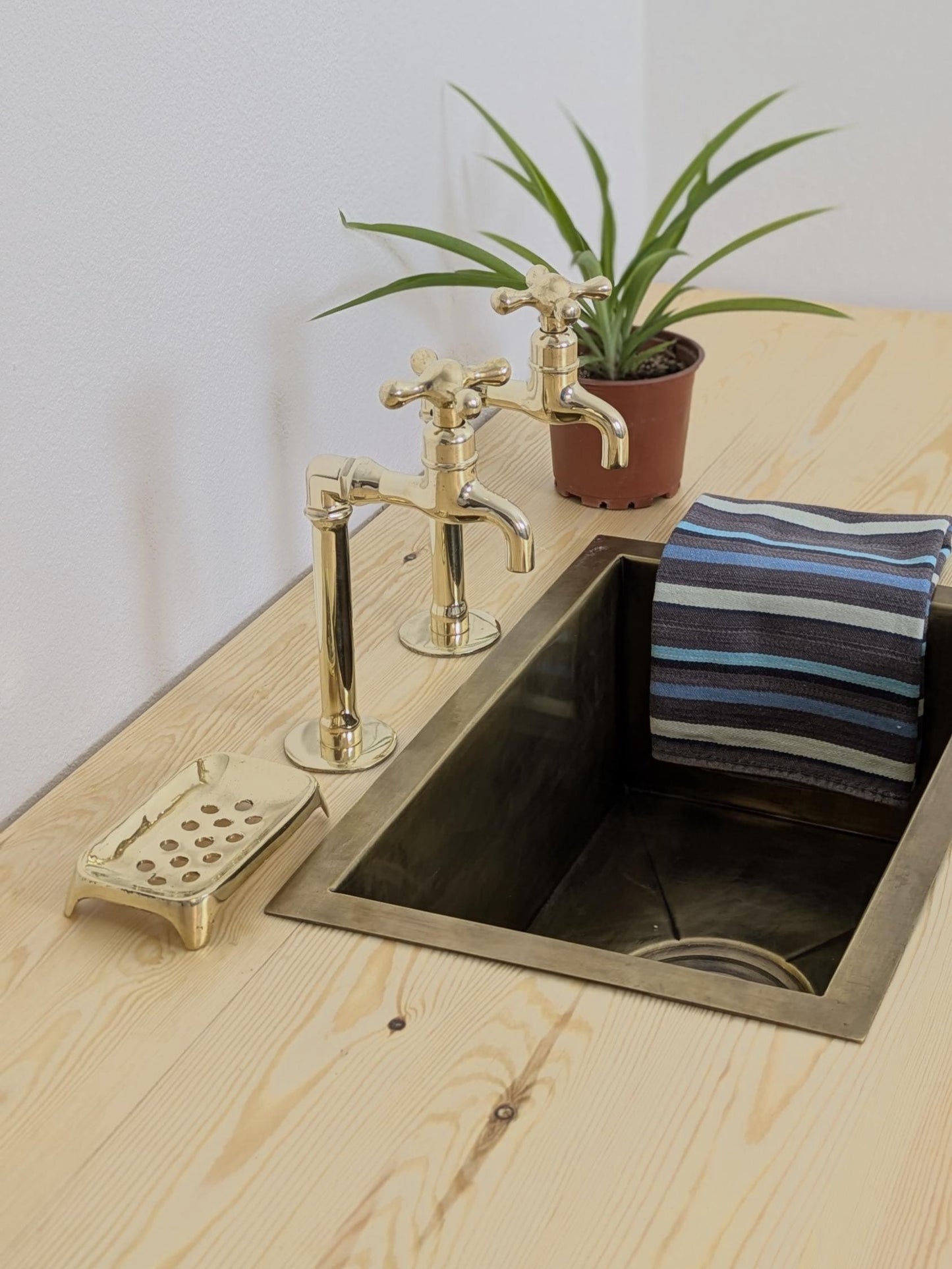 Unlacquered Brass Taps – Twin Sink Faucets, Hot and Cold Water with different handle options